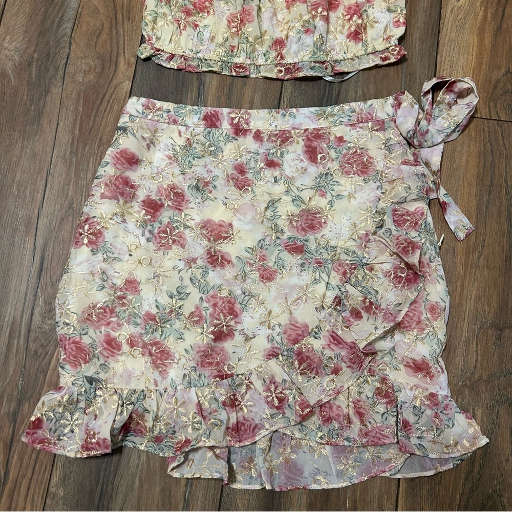 NWT Lulus Going Bloom Cream Skirt Set - Picture 5 of 7